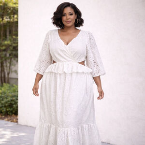 ELOQUII White Eyelet Cutout Maxi Dress Plus Size 24